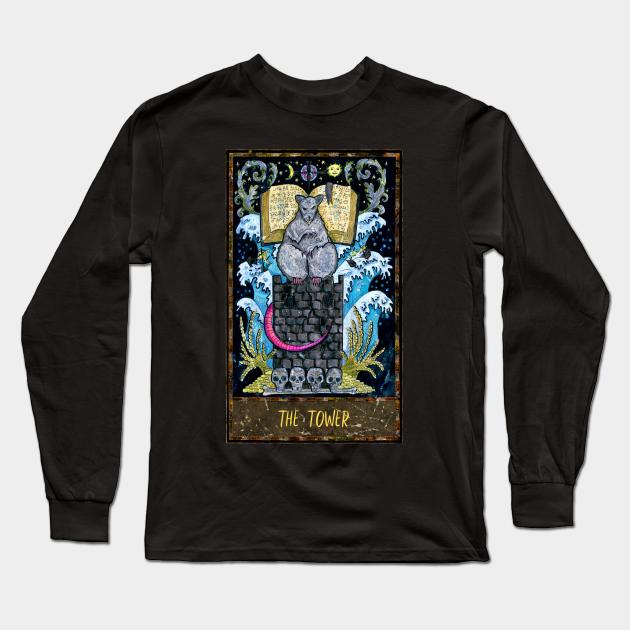 The Tower. Magic Gate Tarot Card Design. Long Sleeve T-Shirt by Mystic Arts